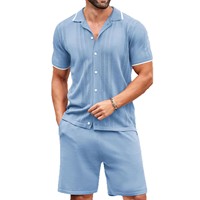 Ensembles deux pièces pour hommes, mode estivale, style européen et américain, décontracté, chemises boutonnées en tricot, shorts, costumes deux pièces