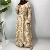 Abaya ouverte en polyester imprimé floral - Collection Printemps en Chiffon Respirant et Doublé pour Occasions Décontractées et Formelles (1496)