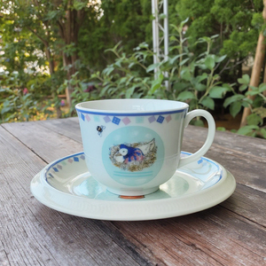 Tasses et soucoupes à thé en céramique blanche résistantes à la chaleur pour enfants, motif animaux de dessin animé - Product Image 2