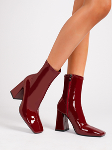 Nouvelles <span class=keywords><strong>Bottes</strong></span> d'Hiver 2025 pour <span class=keywords><strong>Femme</strong></span>, Style Sexy, en <span class=keywords><strong>Cuir</strong></span> de Luxe, Tendance, Rouge Vin, avec Fermeture Éclair Carrée, Talons Hauts Épais et Bout Carré - Product Image 5