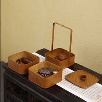 Panier tissé en bambou organisateur multifonction coloré pour nourriture thé fruits blanchisserie durable et emballage de boîte-cadeau de gâteau de lune