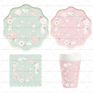 DAMAI Fournitures de fête sur le thème des fleurs de luxe, assiettes en papier, serviettes, gobelets, ensemble de fête pour mariage, anniversaire, fille - Product Image 3