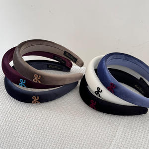 Serre-tête en velours avec nœud, large et doux, en éponge, pour femme, accessoire de cheveux élégant pour fête avec nœud coloré - Product Image 1