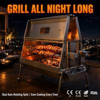 Barbecue Rotatif Automatique Double Broche Premium 1560mm en Acier Inoxydable 304 avec Moteur 2x15W pour Gaz et Charbon CE-EMC CE-LVD Extérieur