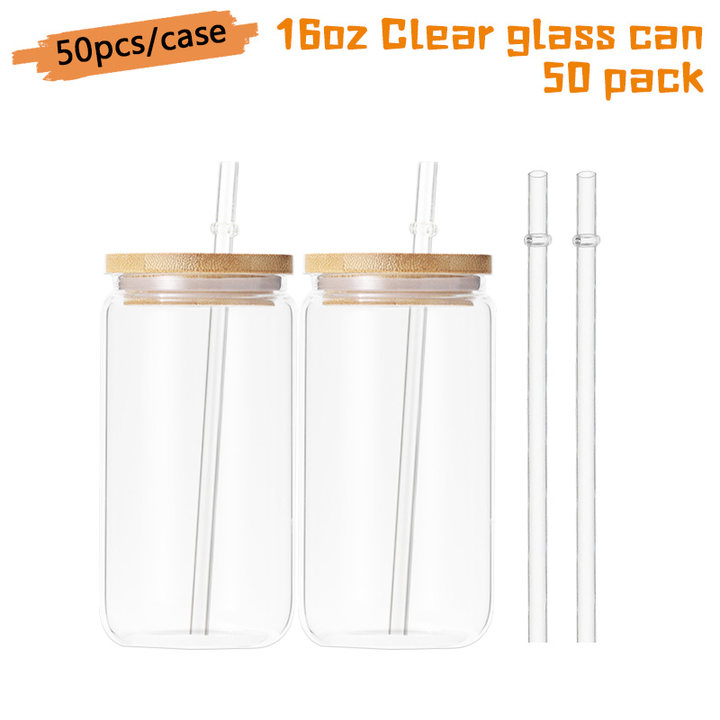 Clear - 16oz Clear Glass Can /50pcs