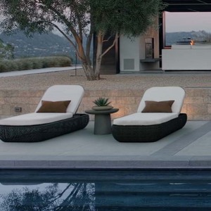 Chaise longue moderne en aluminium noir avec corde tressée, résistante aux intempéries, pour l'extérieur, hôtels, cours et piscines - Product Image 6