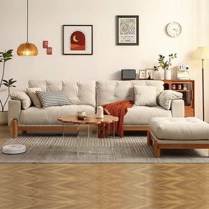 Zeyang Cherry Wood Solid Wood <b>Sofa</b> Three Seater Fabric Creamy Cloud Living Room Removable Washable - Product Image 2