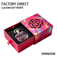 Boîte cadeau rigide personnalisée rouge pour parfum, thème floral, avec estampage à chaud doré, emballage en carton avec insert en mousse EPE