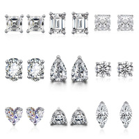 Boucles d'oreilles clous tendance en moissanite taille coussin de 1 carat, forme poire, plaqué rhodium, argent S925, pour femme, mariage, griffes
