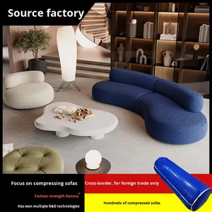 Conjunto de sofá Seccional de tela de plátano de diseño en forma de Luna estilo crema de lujo moderno Shanggson para espacios de vida grandes o pequeños - Product Image 2