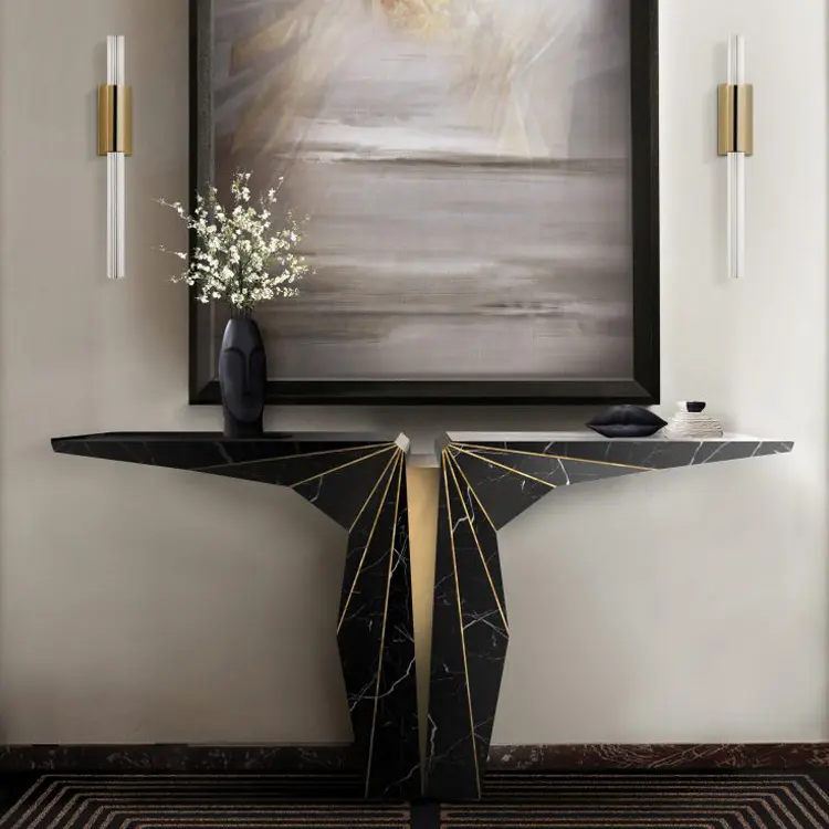 Console En or De luxe italienne avec Miroir, borne d'arcade En marbre, Table moderne, modèle italien avec Miroir