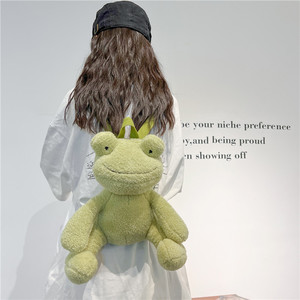 2023 nueva personalidad Mochila De felpa de dibujos animados Linda rana <span class=keywords><strong>verde</strong></span> chica casual <span class=keywords><strong>bandolera</strong></span> para niños - Product Image 3
