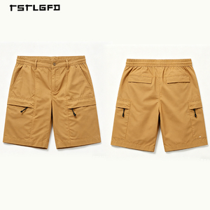 Custom Men's Zippered Pocket Cargo Shorts Polyester Cotton Blend Relaxed Fit <b>Elastic</b> Waist with <b>Belt</b> Loops - Product Image 3