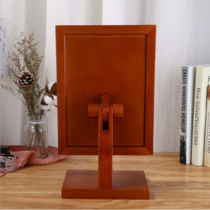 กระจกแต่งหน้าไม้สีแดงคลาเร็ตแบบตั้งโต๊ะ กระจกมองข้างเดียว พับได้ ดีไซน์ไม้เนื้อแข็ง สำหรับผู้หญิงใช้แต่งตัว - Product Image 2