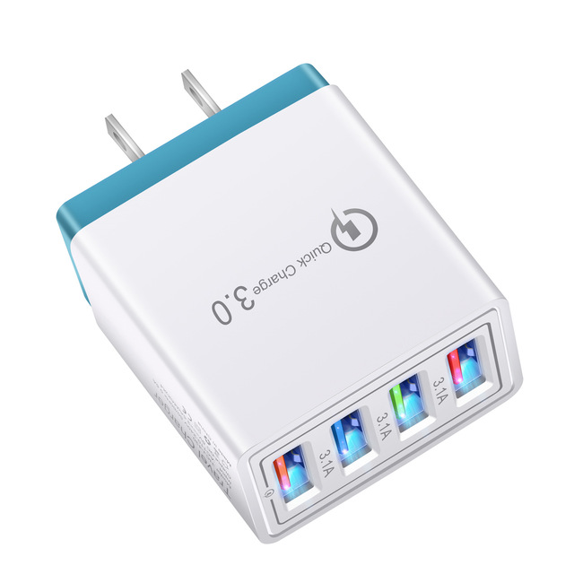 4 USB Multi-port Fast Charger with OTP/OVP Safety Protection US/EU/UK Plug for Mobile Phones