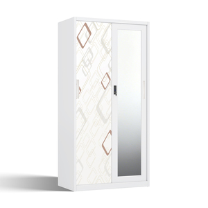 Armoire en métal à motifs avec 2 portes coulissantes et miroir 900 mm pour chambre à coucher - Product Image 2