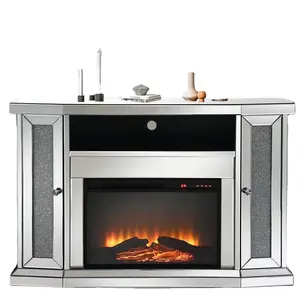 good price Having drawers modern style glass mirror furniture crush diamond black paint gorgeous fireplace on stock