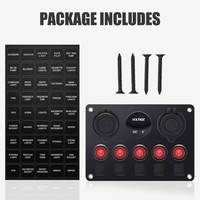 Panel Saklar Rocker Tahan Air 5 Gang 12 24V Dual USB 4.2A Voltmeter Pemantik Rokok LED Merah untuk Kapal Laut RV Mobil Truk