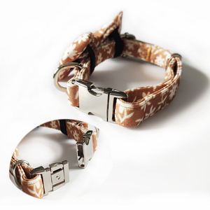 조정 가능한 럭셔리 작은 꽃 프린트 천 나비 넥타이 세트 작은 애완 동물을위한 버클이있는 우아한 애완 동물 목걸이 - Product Image 1