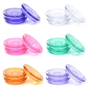 כיסוי פלסטיק באיכות גבוהה עבור זכוכית פה רחב 16 אוז עם החלפת חור קש מכסי פלסטיק צבעוניים עמידים בפני לחות כוסות 16 אוז