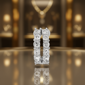 Orecchini a Cerchio in Oro Bianco con Zirconi Rotondi Incastonati, Gioielli Classici da Donna per Feste - Product Image 2