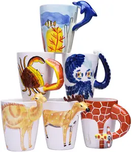 Custom Hand painted 3D Animal Ceramic mugs at any shape & size Dolphin 3D Pure Hand-Painted Cute Animal Ceramic Coffee Mug Cup