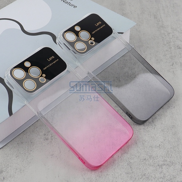 Luxury Gradient Glass Large Window Phone Case for Iphone 14 13 12 Pro Max Camera Lens Film Protective Cover