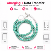 Câble de charge perlé turquoise clair 4-en-1 multi-connecteurs, cordon de chargeur de téléphone USB Type C pour iPhone et Android