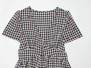 Kemeja wanita motif kotak-kotak kasual modis musim panas 2026, kemeja lengan pendek bergaya retro nan chic - Product Image 3