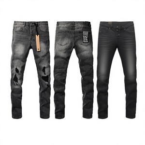 <span class=keywords><strong>Jeans</strong></span> Skinny Neri da Uomo Effetto Lavato e Strappato, Pantaloni in Denim Slim Fit per Streetwear e Abbigliamento Casual - Product Image 2
