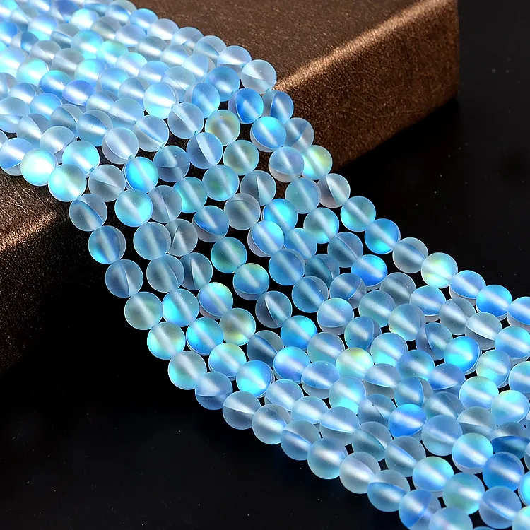 Jingcan Wholesale Blue Clear Crystal Glass synthesis Glitter Moon AB color loose gemstone beads