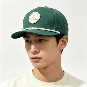 Custom 6-Panel Flat Brim Snapback <b>Cap</b> Embossed ACE <b>Mountain</b> Logo Rope Snapback Hat Image Outdoor Green Flat Brim <b>Cap</b> OEM ODM - Product Image 1