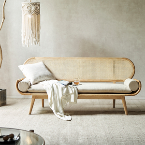 Ghế <span class=keywords><strong>sofa</strong></span> giường đa năng phong cách tối giản Nhật Bản làm từ gỗ tần bì nguyên khối và mây tự nhiên, 3 chỗ ngồi, phù hợp với phòng khách nhỏ hoặc khách sạn - Product Image 4