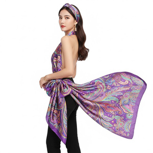 Écharpe en soie Paisley violet vif, grande taille 90 cm, châle carré en satin de polyester, <span class=keywords><strong>bandeau</strong></span> tendance ou haut <span class=keywords><strong>dos</strong></span> <span class=keywords><strong>nu</strong></span> pour femme, idéal pour les soirées - Product Image 1