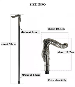 Canne de marche de luxe en alliage avec poignée tête de serpent, canne royale sculptée en forme d'animal - Product Image 2