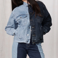 Veste en jean rigide asymétrique personnalisée, manteaux décontractés délavés à la main, mode, couleur contrastée, vêtements d'extérieur pour femmes