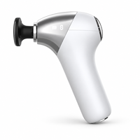 Pistolet de massage chauffant blanc pour tissus profonds avec 6 vitesses, 4 têtes, 3 niveaux de chaleur et indicateur LED pour massage corporel complet par percussion