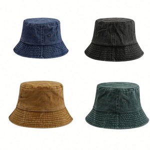 Custom Logo Wide Brim Washed Denim Cotton Bucket Outdoor Sun <b>Hat</b> for Fishing Beach Promotion Gifts - Product Image 1