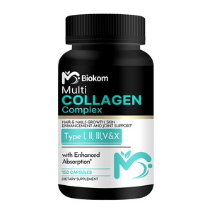 Biokom Étiquette Personnalisée Capsule de Collagène de Poisson Multi Bovin avec Type <span class=keywords><strong>L</strong></span>, <span class=keywords><strong>Ll</strong></span>, <span class=keywords><strong>Lll</strong></span>,V & X pour la Croissance des Cheveux, de la Peau des Ongles et Soutien des Articulations - Product Image 1