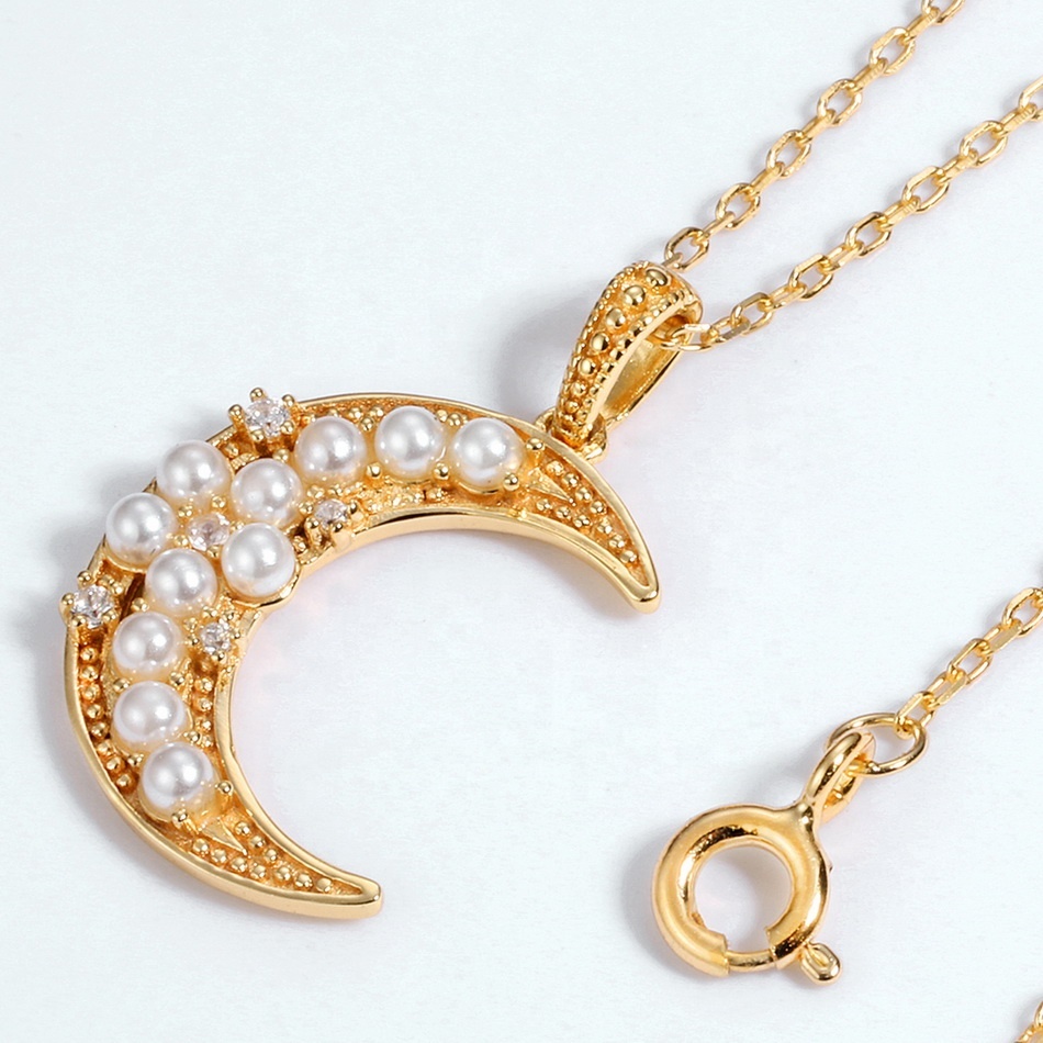 Boho blanco perla de oro plata esterlina media luna Luna encanto forma colgante de joyería