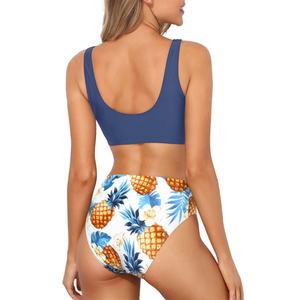 Bikini de Alta Calidad con Estampado Floral para Chicas Sexys, Traje de Baño de Dos Piezas Personalizable, Escote Redondo, Cintura Alta/Baja, Ropa de Playa - Product Image 2