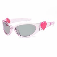 Lunettes de soleil Y2K en forme de cœur pour femmes, style coréen rétro, couleur rose bonbon, tendance, pour le cyclisme, mignonnes lunettes de soleil en forme de cœur pour filles branchées