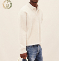 Pull en maille pour homme KD Knitwear Manufacturer, à manches longues, en mohair brossé et fausse fourrure, avec poignets côtelés personnalisés et ourlet contrastant, effet duveteux