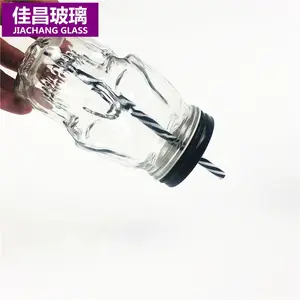 wholesale Skull Shaped Glass Mason Jar 450 ml with Lid and Straw Drink Cup