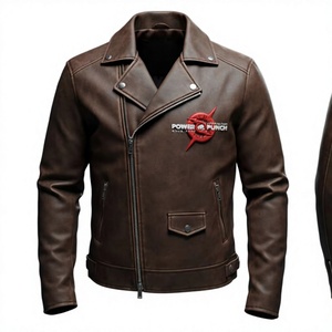 แจ็คเก็ตหนังผู้ชายแบรนด์ CUSTOM รุ่นใหม่สำหรับฤดูหนาว แฟชั่นปกตั้งสองด้าน ติดกระดุมเม็ดเดียว ด้านหน้ามีโลโก้ ซับในขนแกะ แห้งเร็ว - Product Image 1