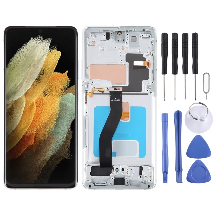 ชิ้นส่วนซ่อมโทรศัพท์มือถือจีนจอ LCD OLED สำหรับ Samsung Galaxy S21 ultra 5G SM-G998B Digitizer ประกอบเต็มรูปแบบพร้อมกรอบ