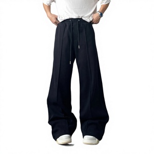 Pantalon de survêtement épais pour homme, taille mi-haute, coupe large, respirant, automne/hiver, coupe droite ample, gris, style sportif décontracté - Product Image 3