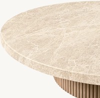 Table basse avec plateau en marbre et base en chêne à grain vertical