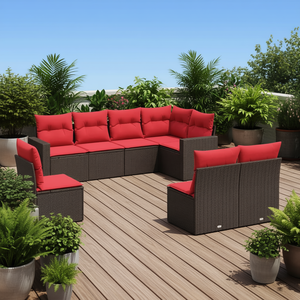 Ensemble de canapés de patio en polyrotin, 8 pièces, marron, avec coussins, meubles d'extérieur, style contemporain, pour 8 personnes - Product Image 2