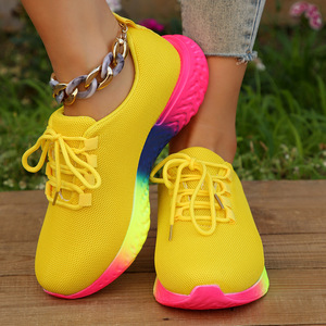 Chaussures de sport décontractées en tricot pour femmes, grande taille, avec sangle élastique, lumineuses et souples pour QS112A9 - Product Image 3